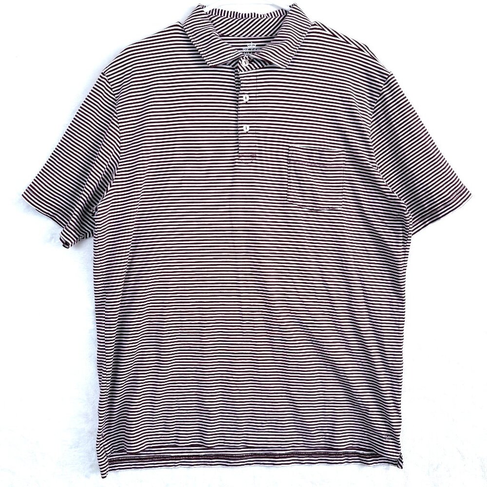 Peter Millar Crown Crafted Golf Polo Shirt Mens L Brown Striped Seaside Wash